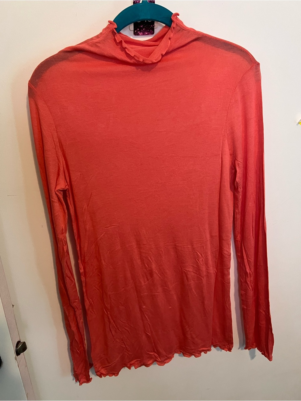 Zenana Outfitters Coral Ruffle Mock-Neck Long Sleeve Tee